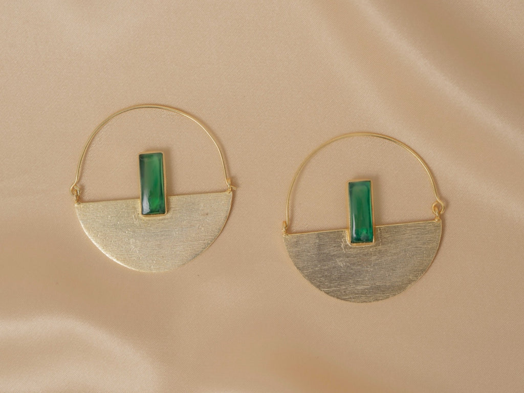 Prism Drop handmade brass earring with green chalcedony stone — Land of Sundara