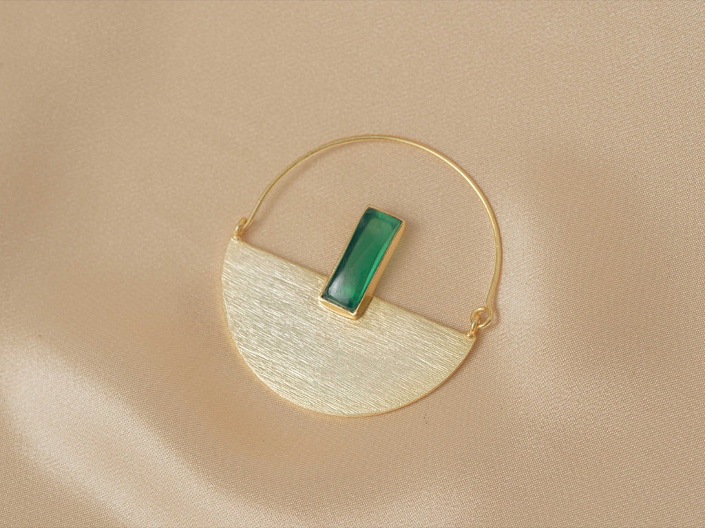 Prism Drop handmade brass earring with green chalcedony stone — Land of Sundara