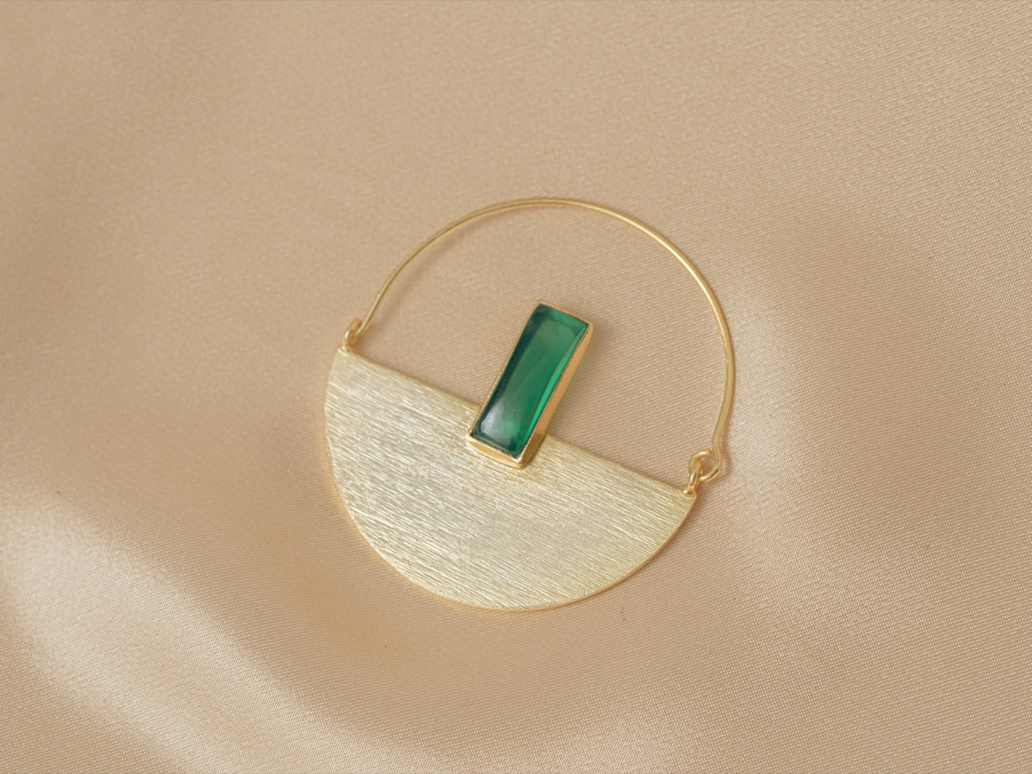 Prism Drop handmade brass earring with green chalcedony stone — Land of Sundara