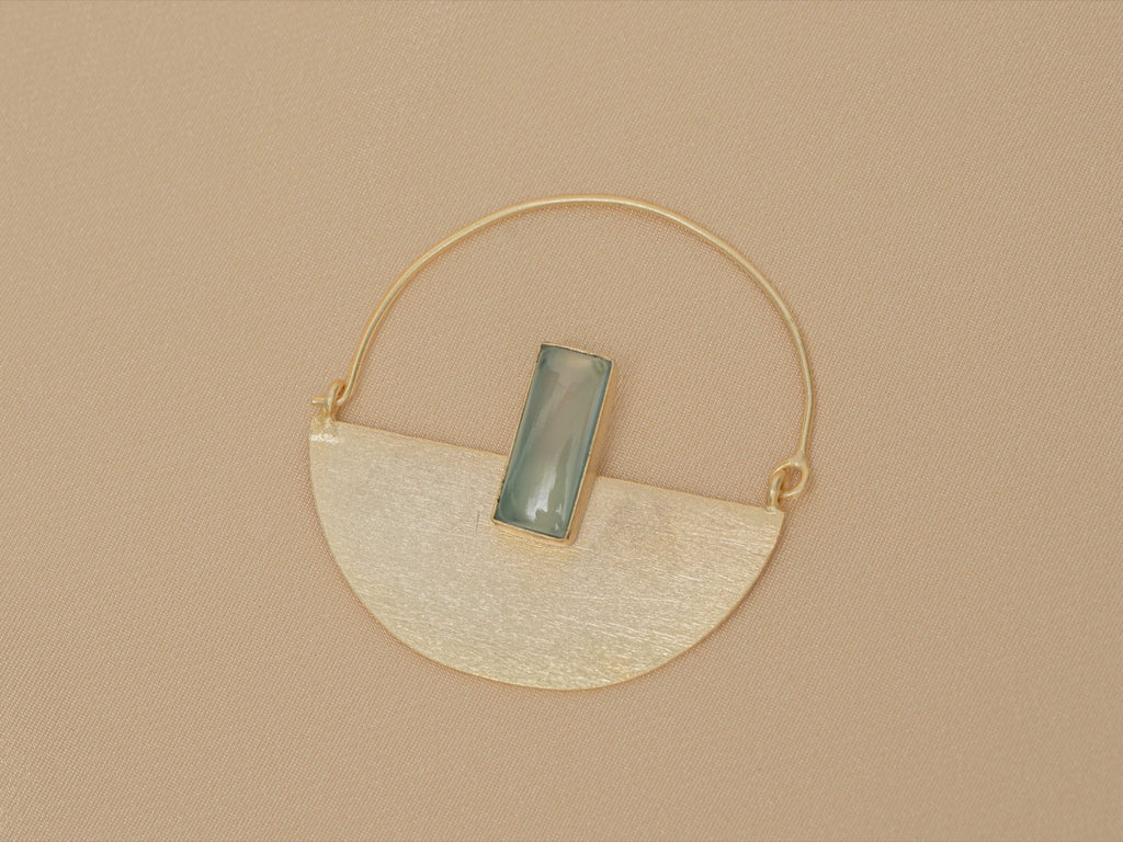 Prism Drop handmade brass earring with green chalcedony stone — Land of Sundara