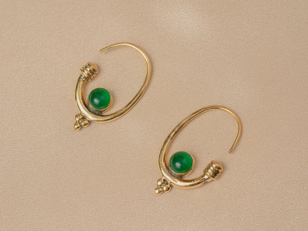 Berber Hoop handmade brass earring with lapis lazuli stone — Land of Sundara