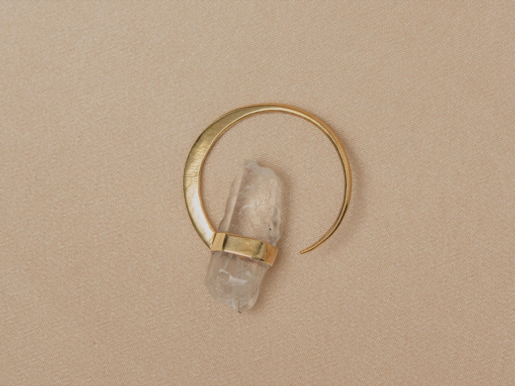 Illumina Hoop handmade brass earring with clear quartz stone — Land of Sundara