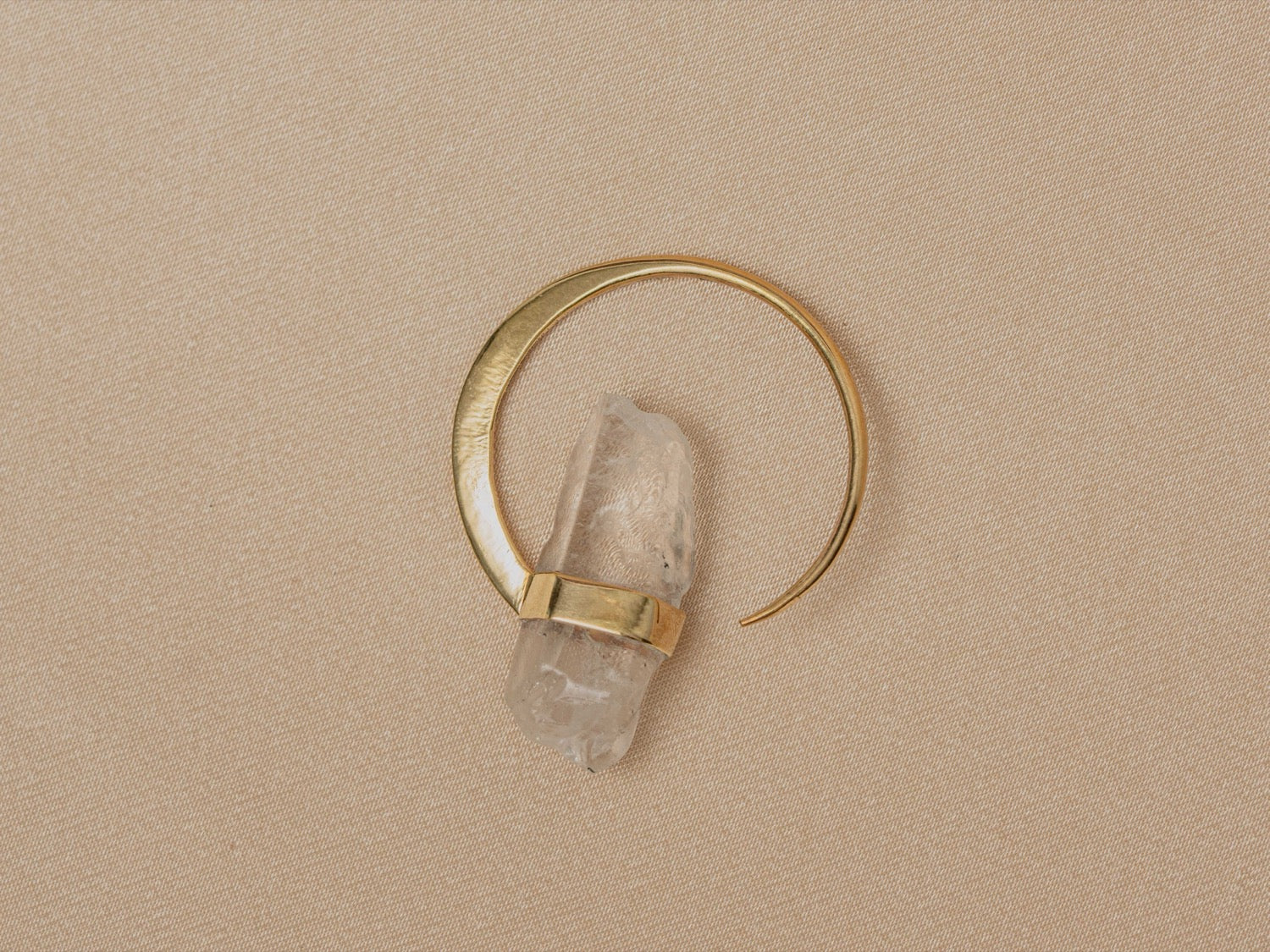 Illumina Hoop handmade brass earring with clear quartz stone — Land of Sundara