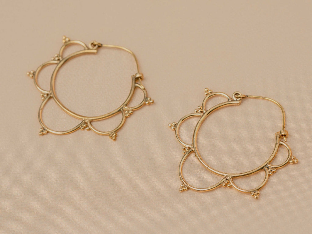 Bloom Hoop handmade brass earring in gold — Land of Sundara
