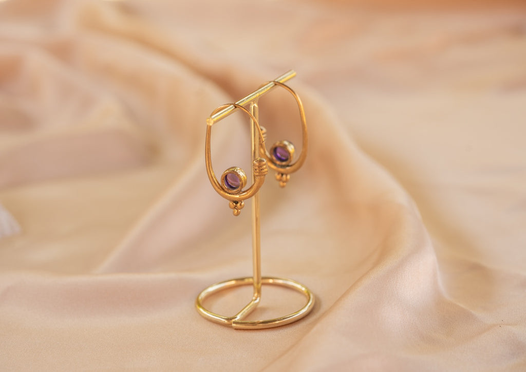 Berber Hoop handmade brass earring with lapis lazuli stone — Land of Sundara