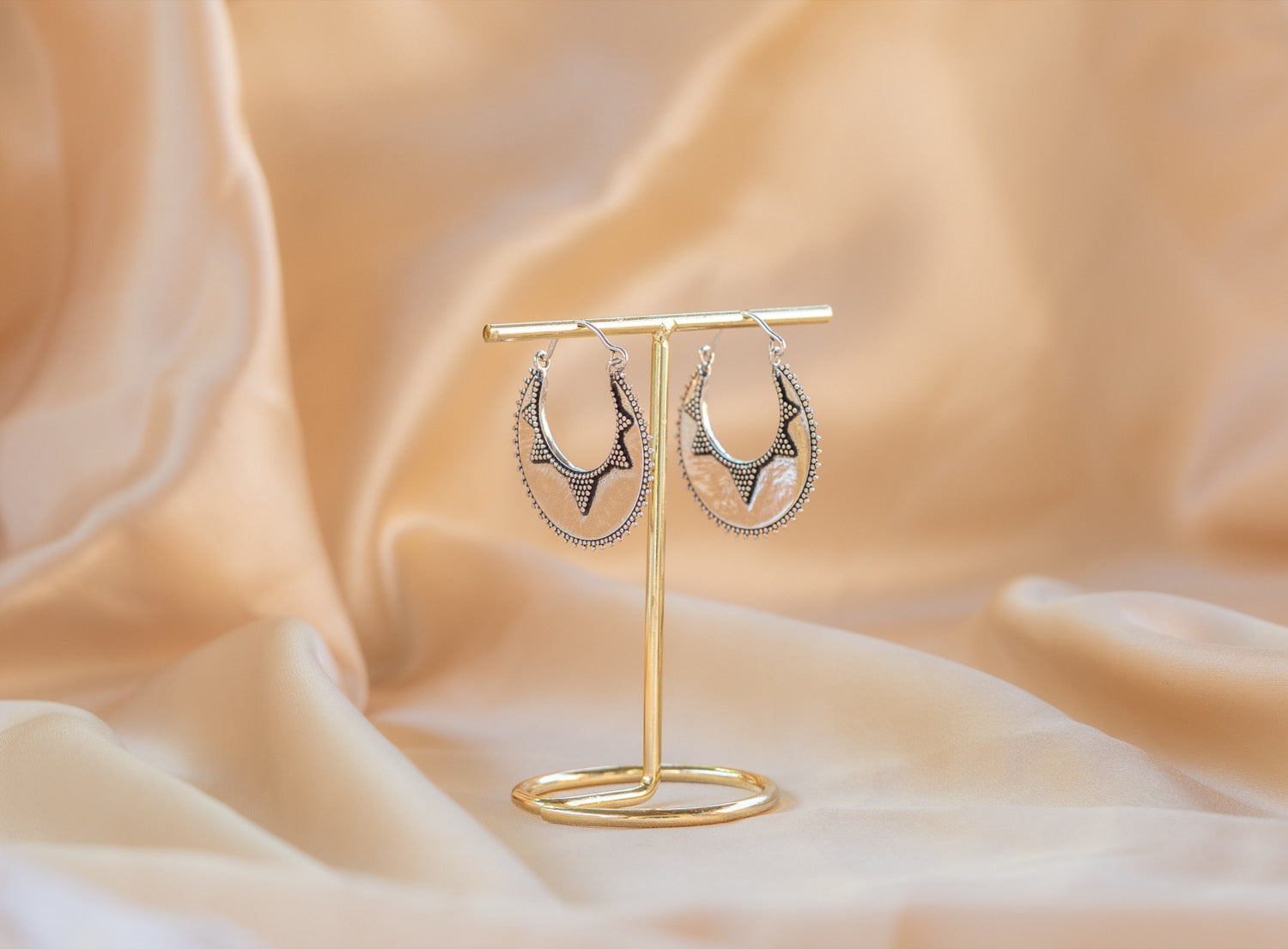 Rajasthan Star Hoop handmade silver plated earring in silver — Land of Sundara