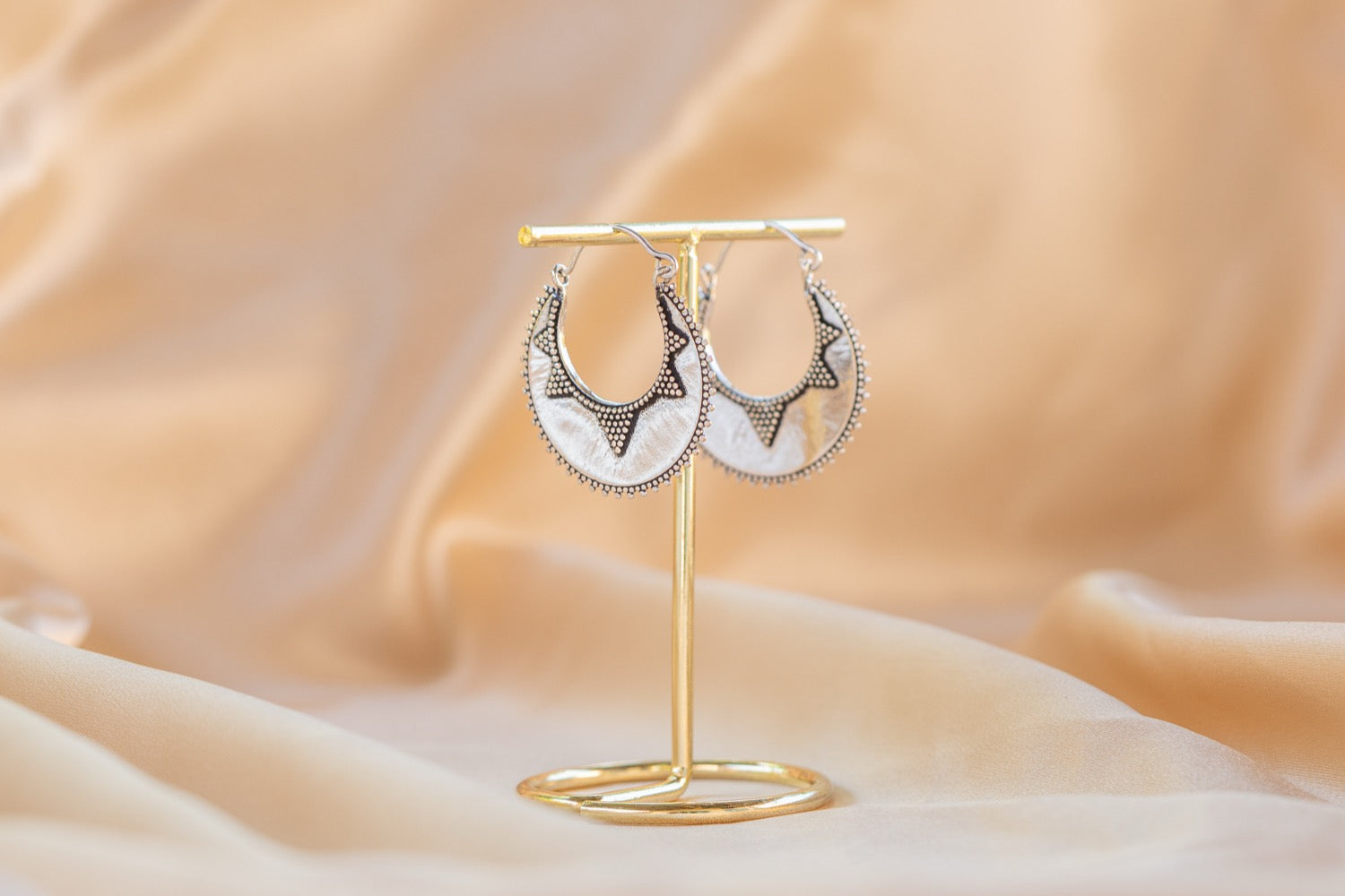 Rajasthan Star Hoop handmade silver plated earring in silver — Land of Sundara