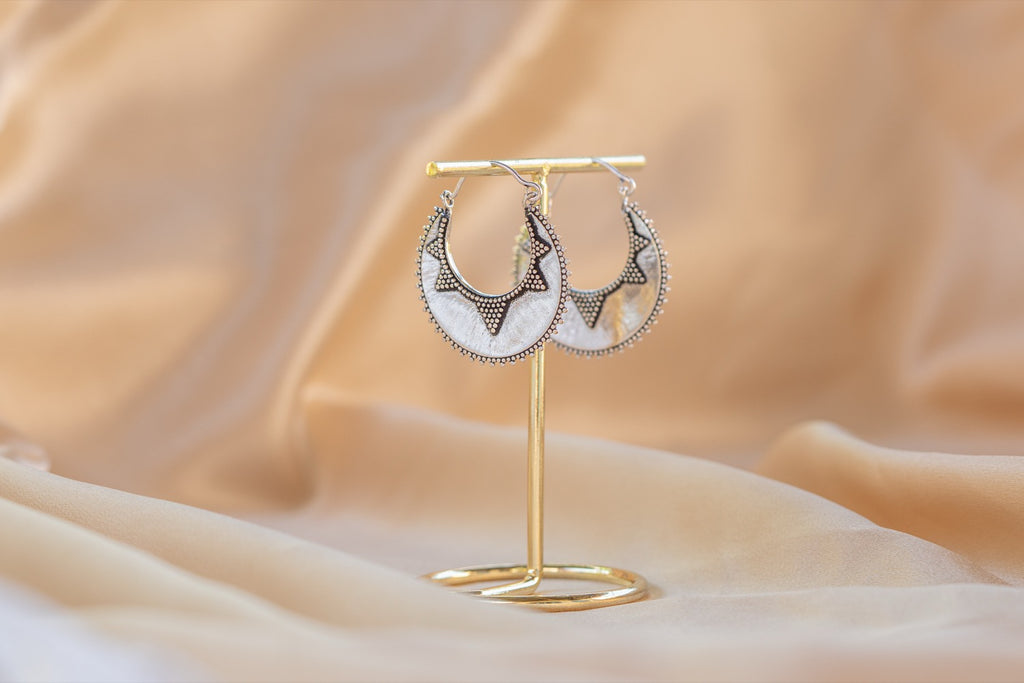 Rajasthan Star Hoop handmade silver plated earring in silver — Land of Sundara