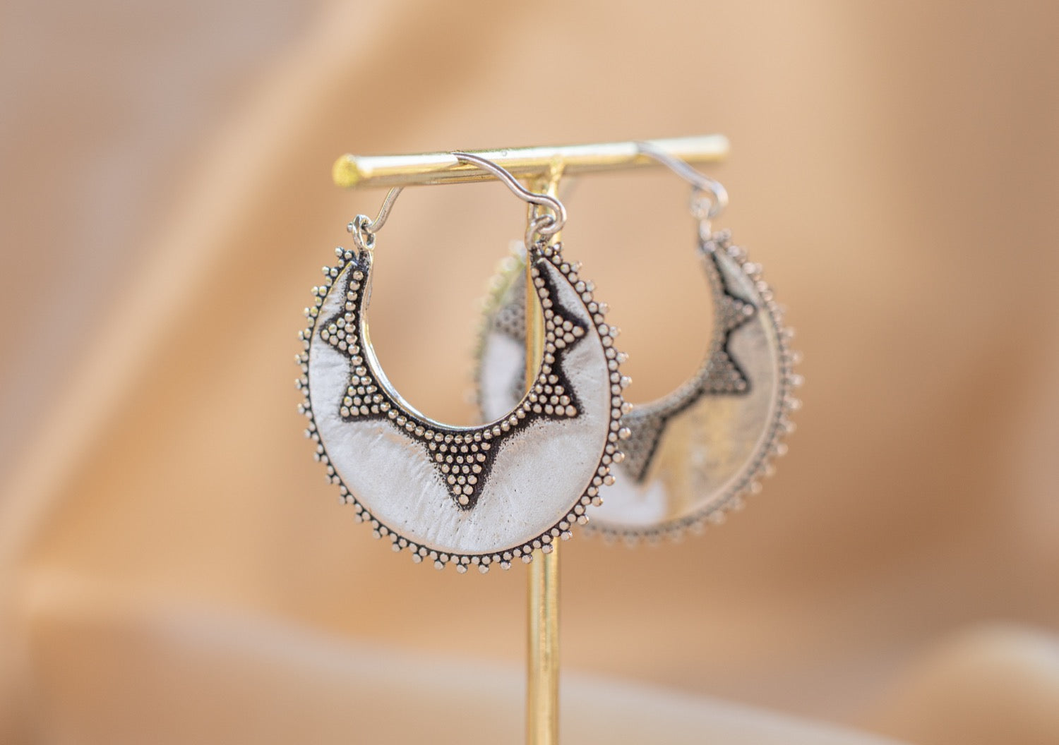 Rajasthan Star Hoop handmade silver plated earring in silver — Land of Sundara