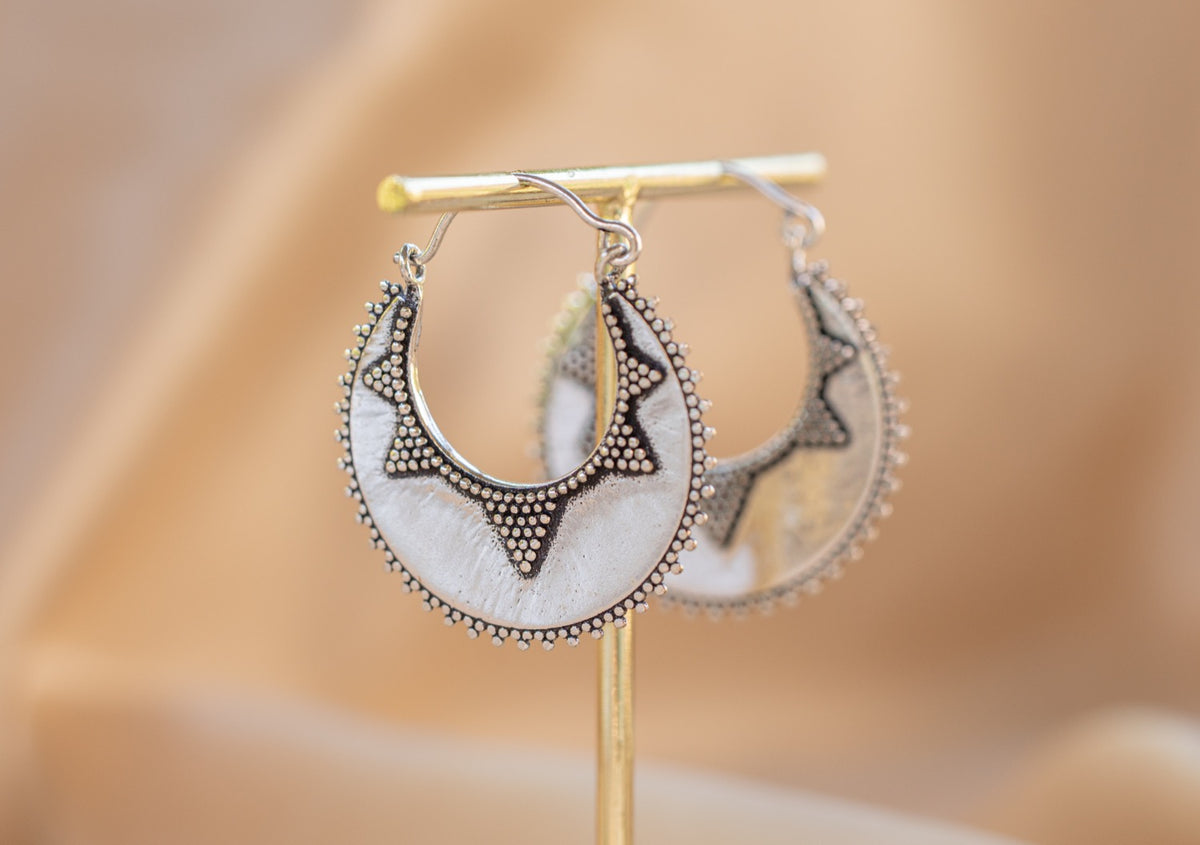 Rajasthan Star Hoop – Silver handmade silver plated earring in silver — Land of Sundara