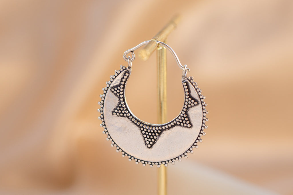 Rajasthan Star Hoop handmade silver plated earring in silver — Land of Sundara