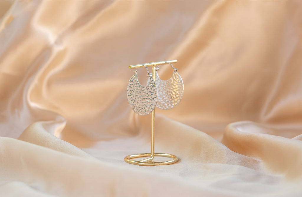 Terracotta Hoop handmade silver plated earring in silver — Land of Sundara