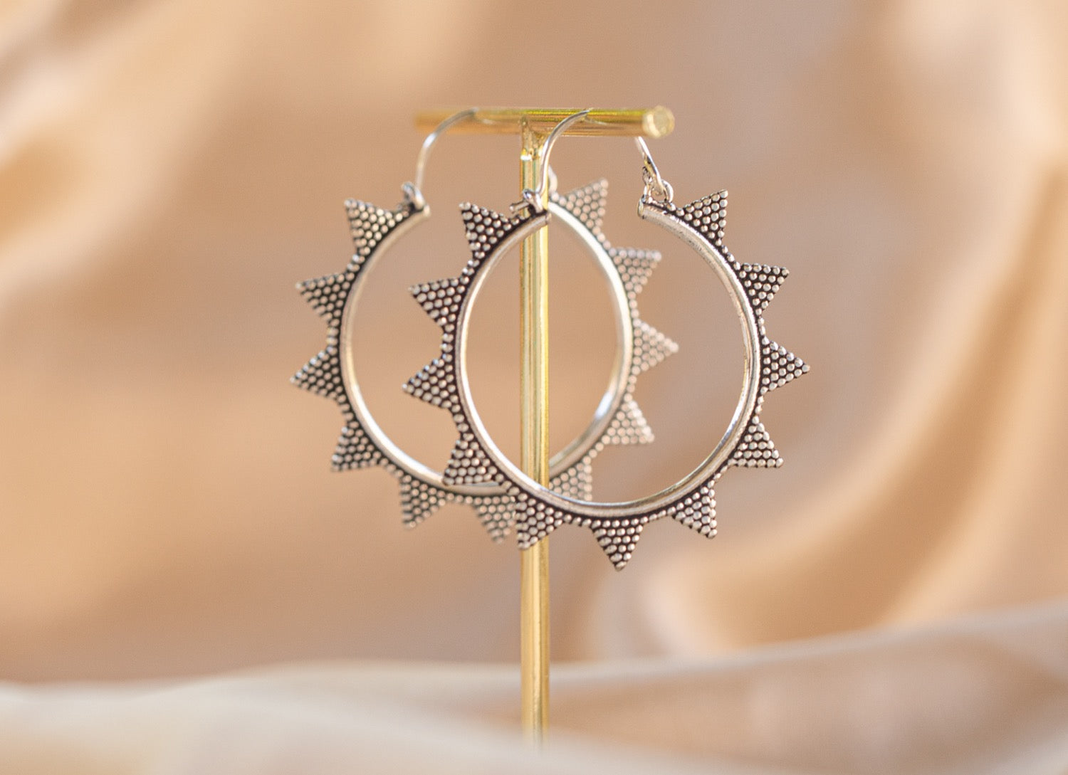 Spire Hoop handmade silver plated earring in silver — Land of Sundara