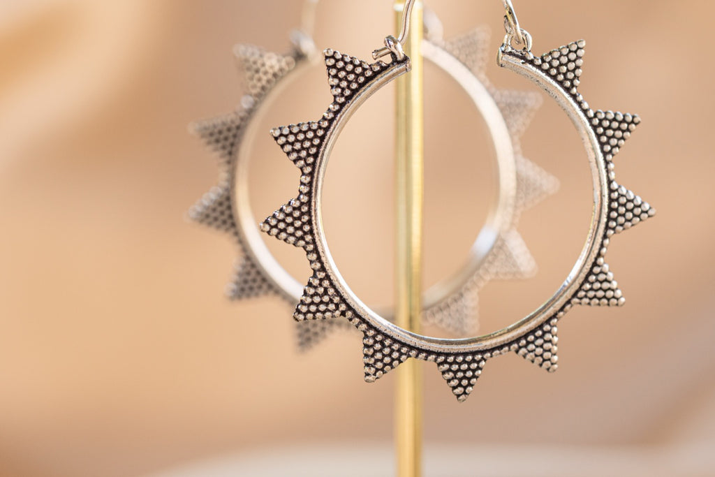Spire Hoop handmade silver plated earring in silver — Land of Sundara