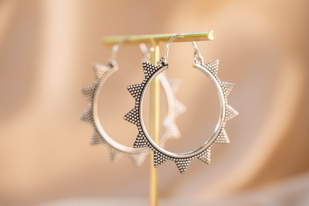 Spire Hoop handmade silver plated earring in silver — Land of Sundara