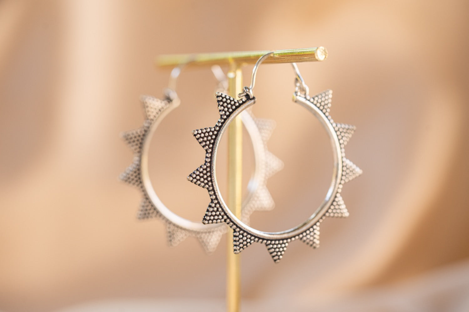 Spire Hoop handmade silver plated earring in silver — Land of Sundara