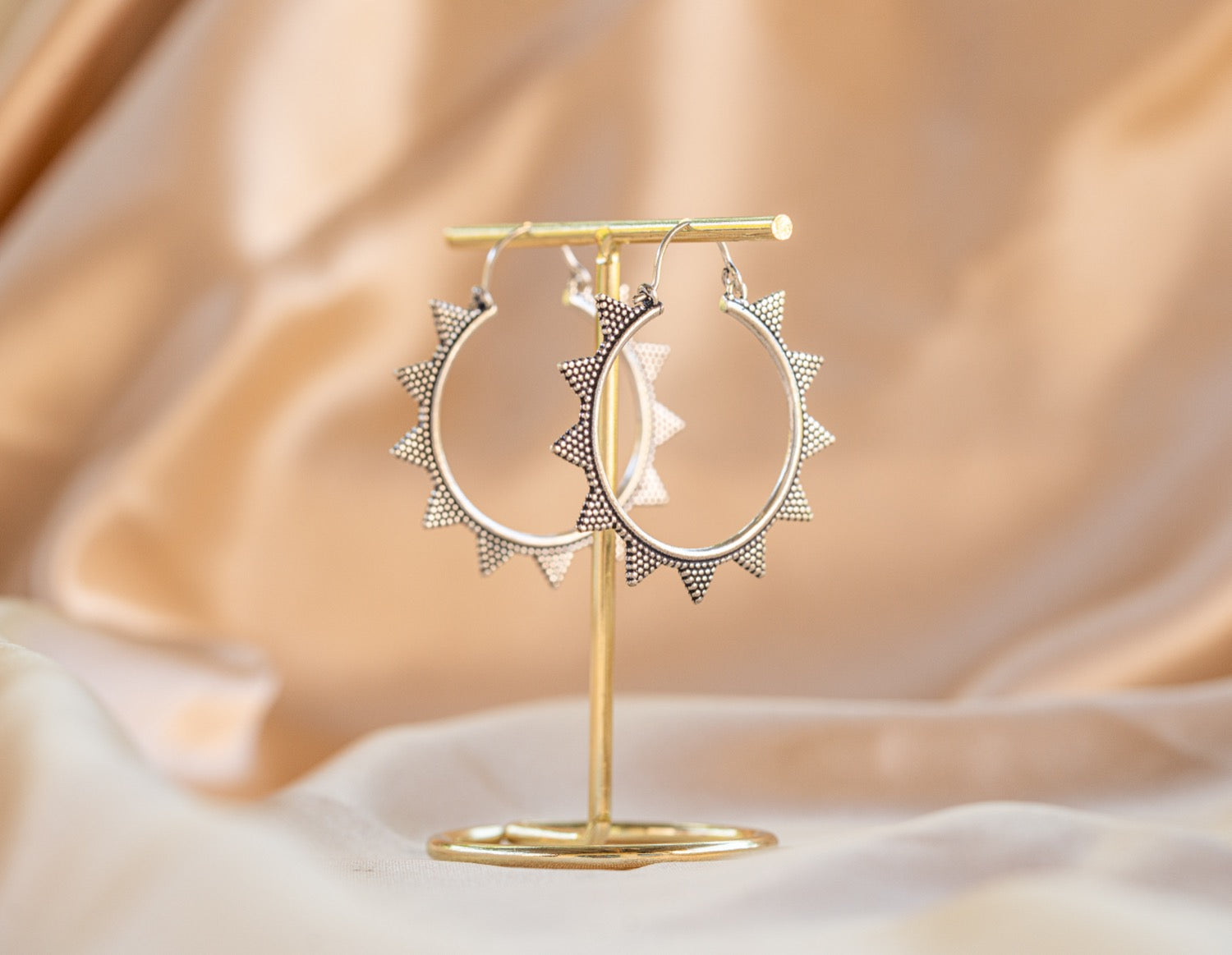 Spire Hoop handmade silver plated earring in silver — Land of Sundara