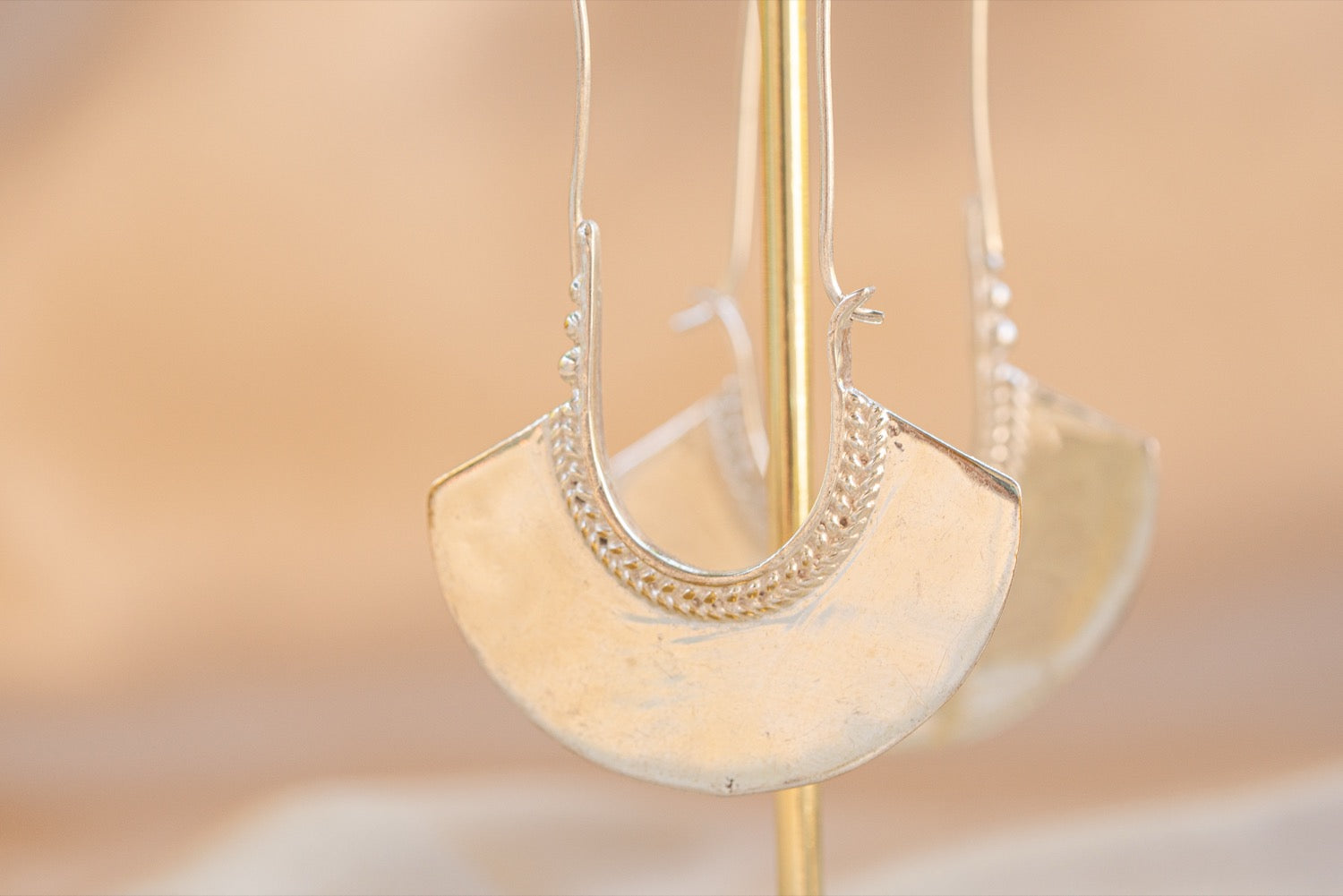 Crescent Drop handmade silver plated earring in silver — Land of Sundara
