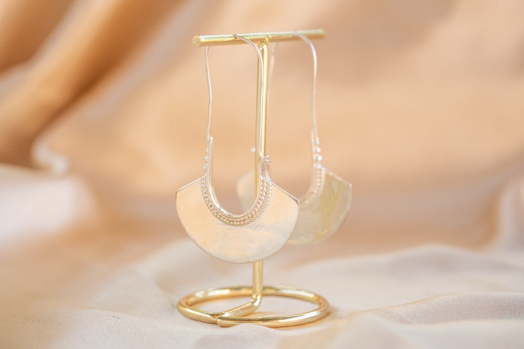 Crescent Drop handmade silver plated earring in silver — Land of Sundara