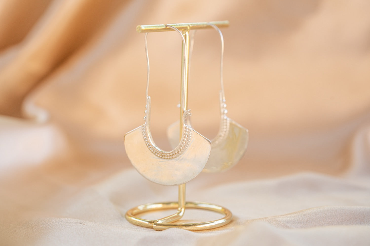 Crescent Drop handmade silver plated earring in silver — Land of Sundara