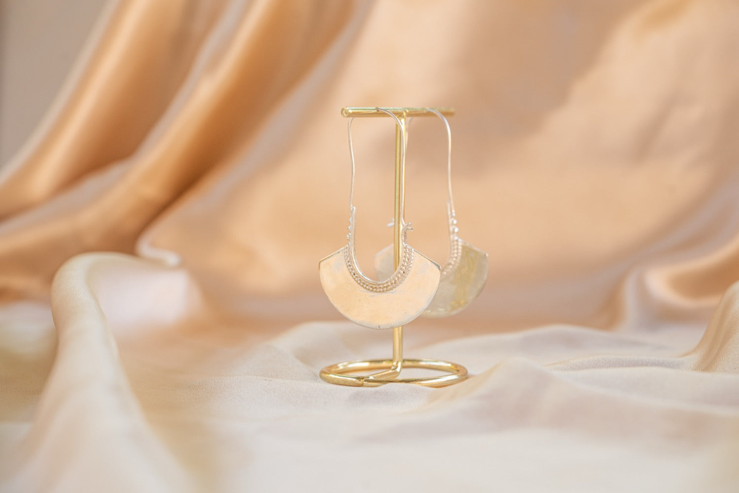 Crescent Drop handmade silver plated earring in silver — Land of Sundara