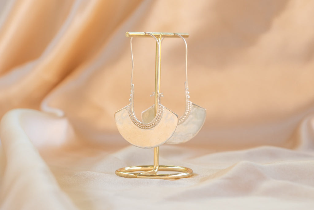 Crescent Drop handmade silver plated earring in silver — Land of Sundara