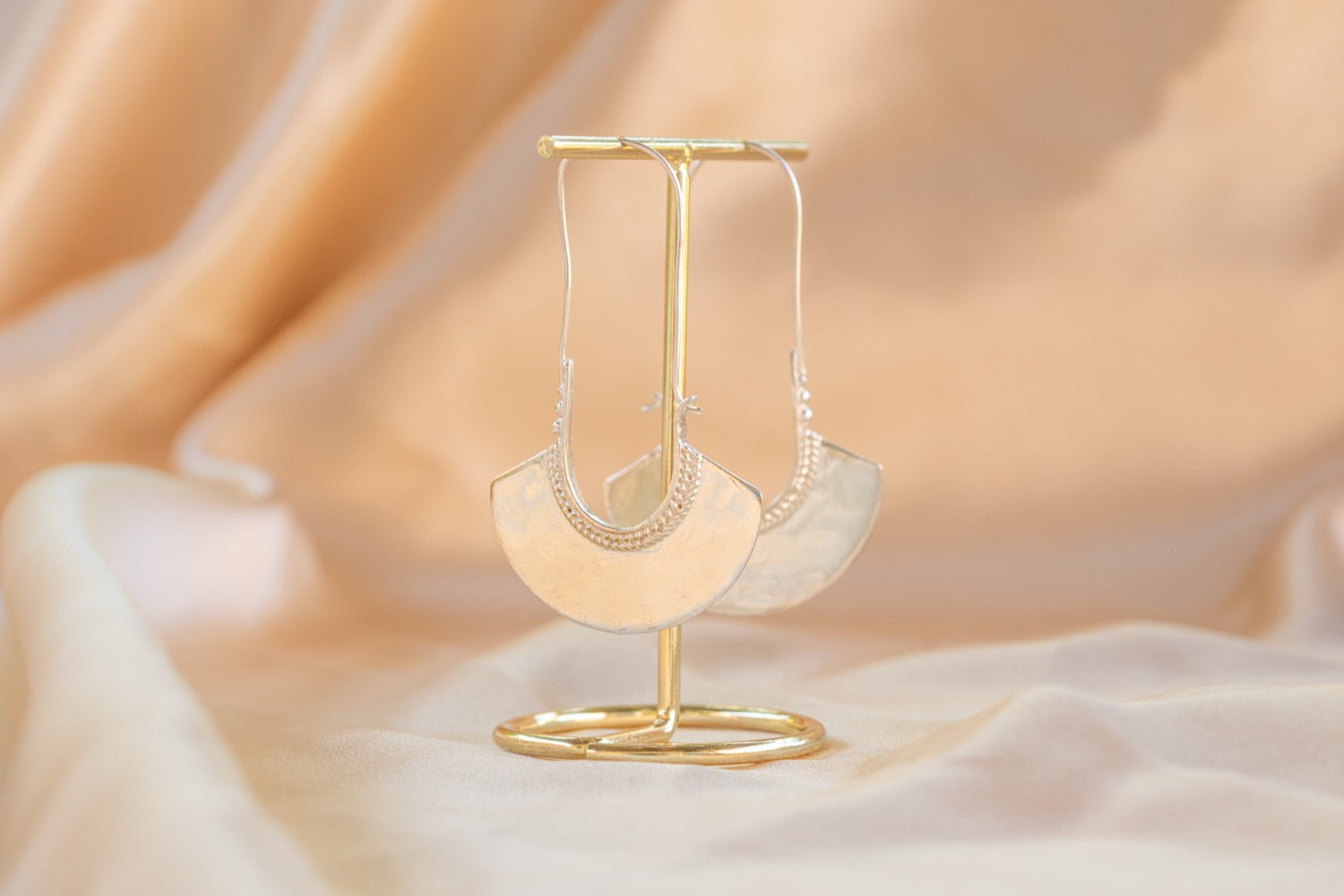 Crescent Drop handmade silver plated earring in silver — Land of Sundara