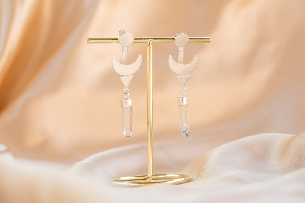Selenite Drop handmade silver plated earring in silver — Land of Sundara