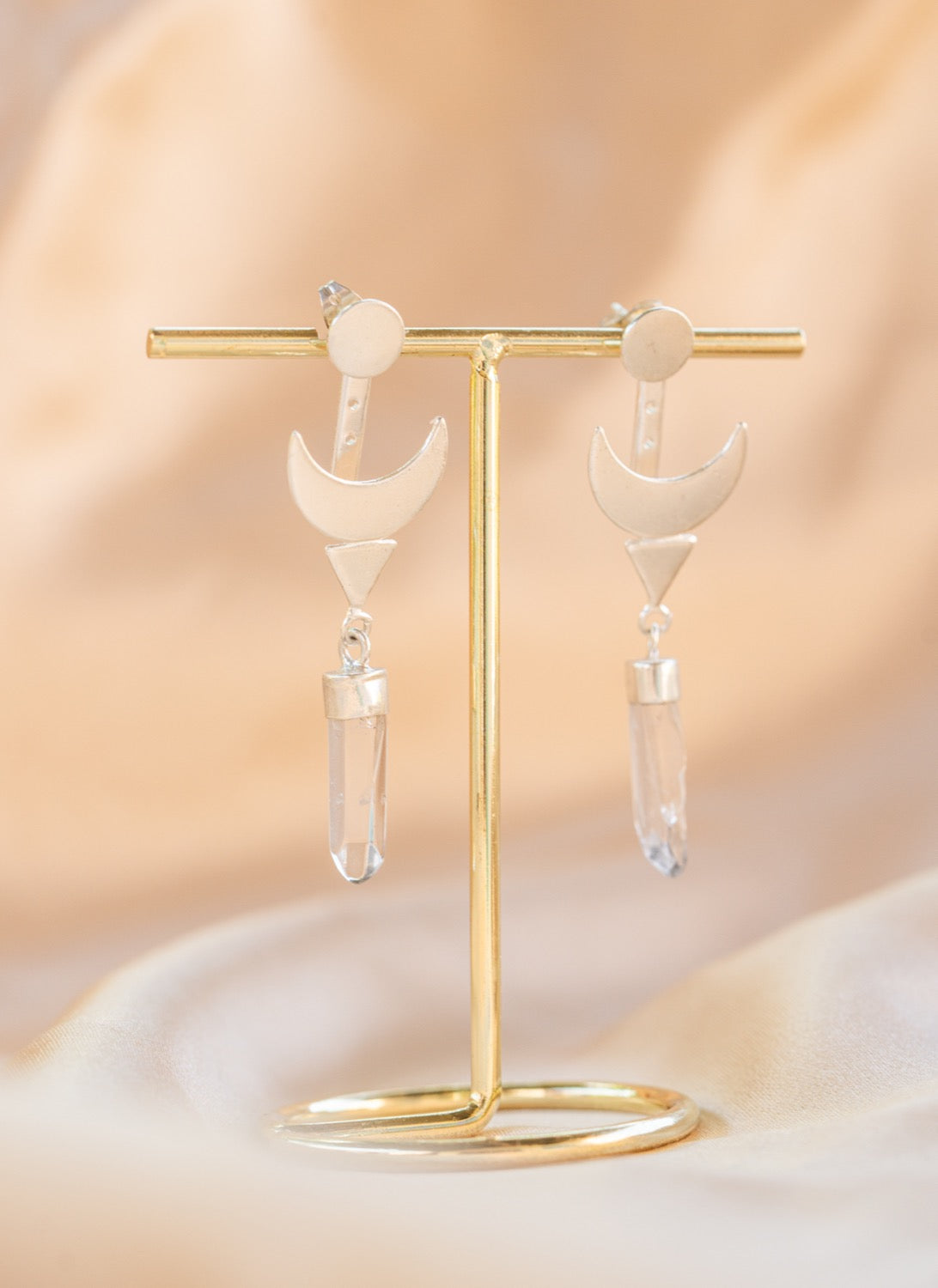 Selenite Drop handmade silver plated earring in silver — Land of Sundara