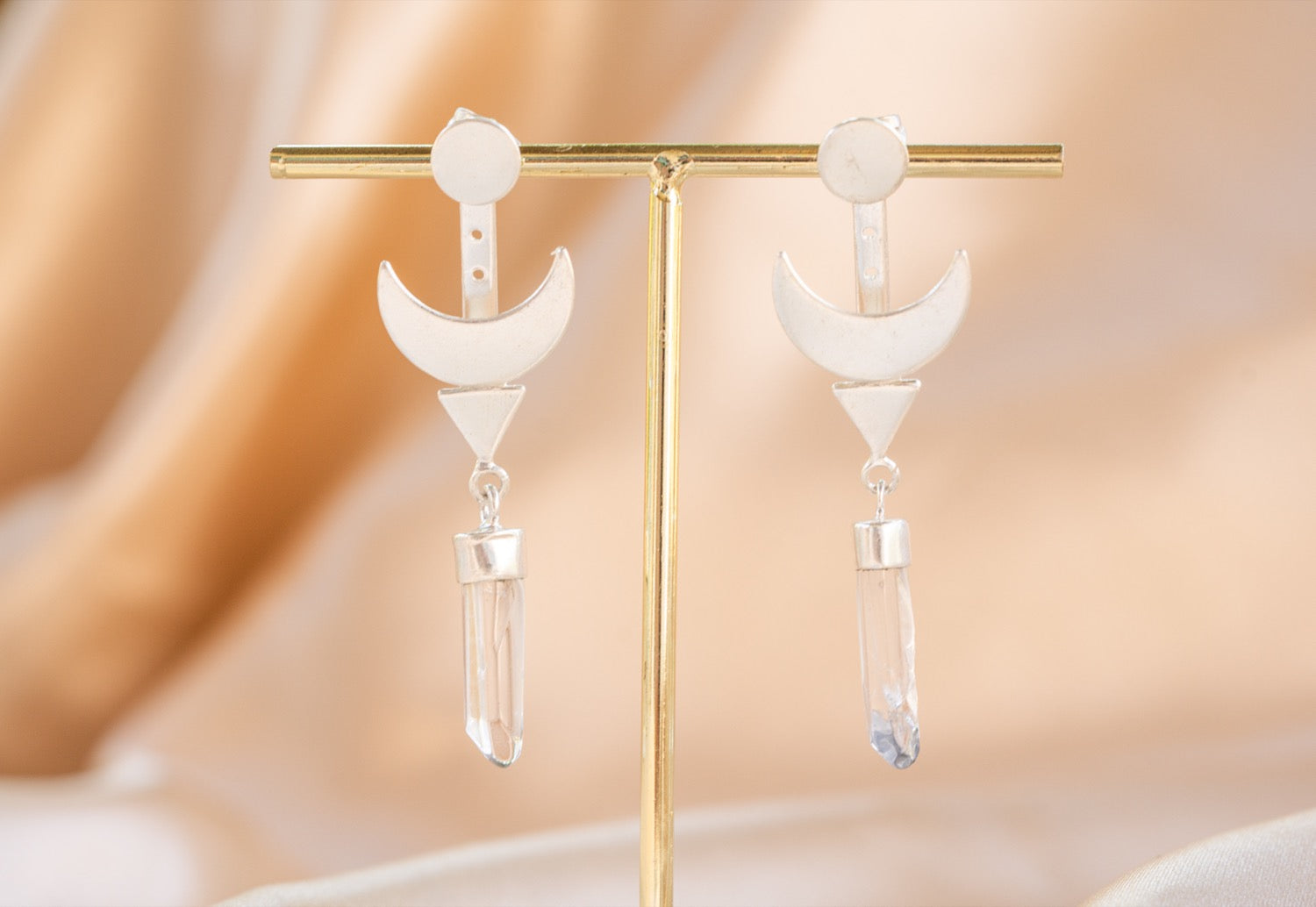 Selenite Drop handmade silver plated earring in silver — Land of Sundara