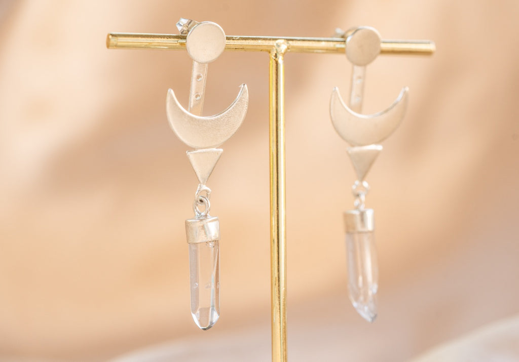 Selenite Drop handmade silver plated earring in silver — Land of Sundara