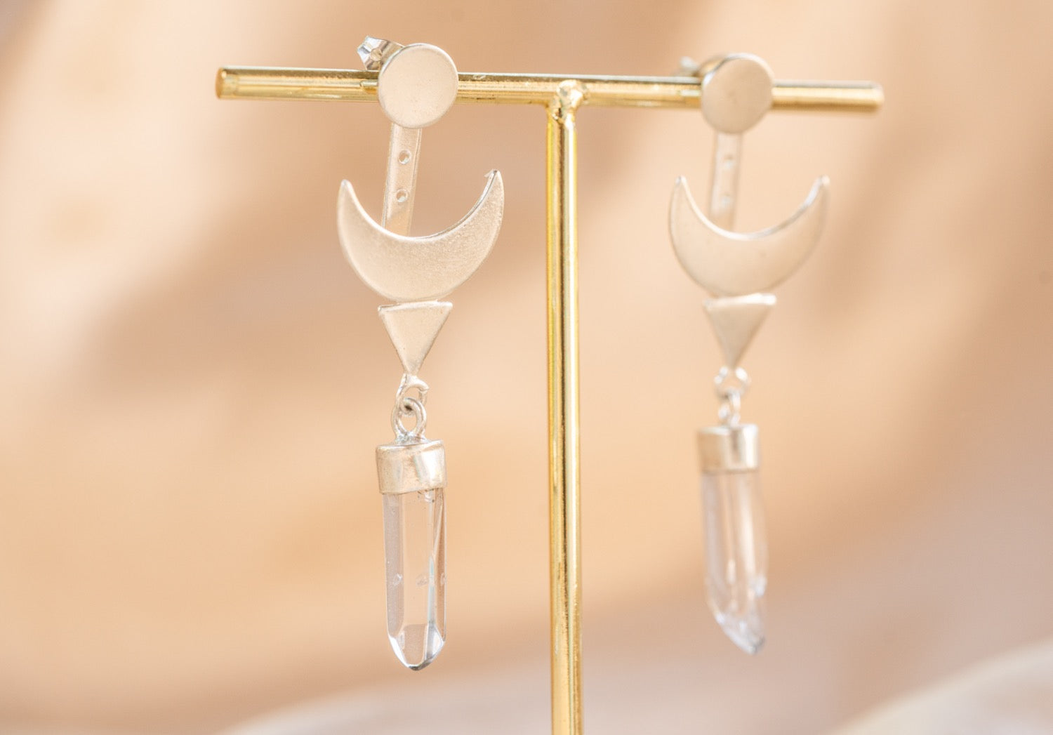 Selenite Drop handmade silver plated earring in silver — Land of Sundara