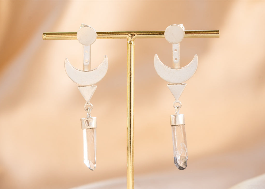 Selenite Drop handmade silver plated earring in silver — Land of Sundara