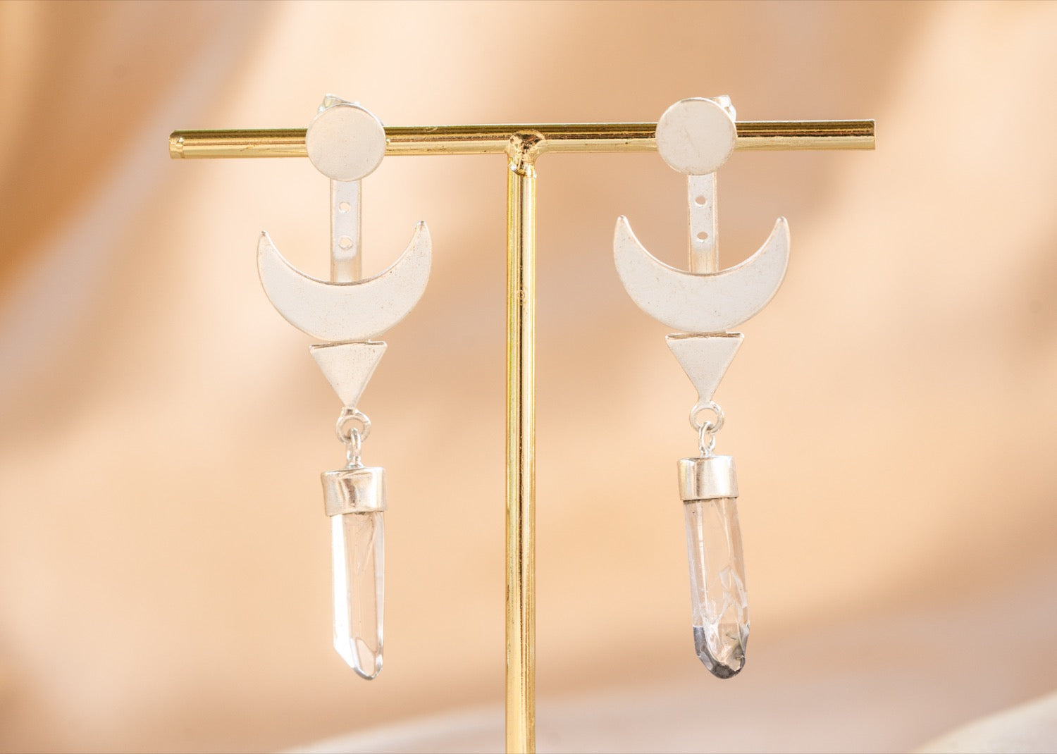 Selenite Drop handmade silver plated earring in silver — Land of Sundara