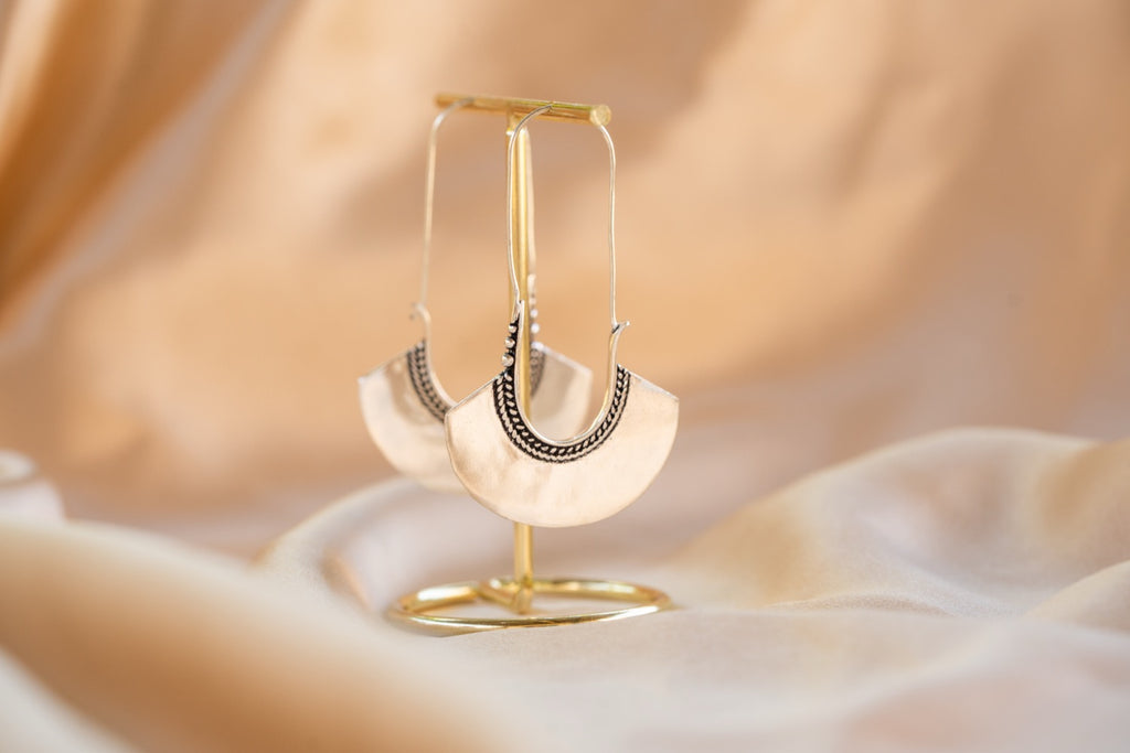 Crescent Drop handmade silver plated earring in silver — Land of Sundara