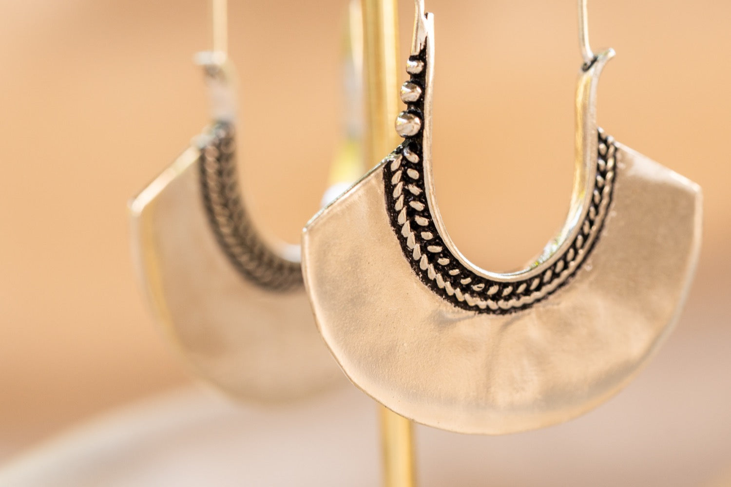 Crescent Drop handmade silver plated earring in silver — Land of Sundara