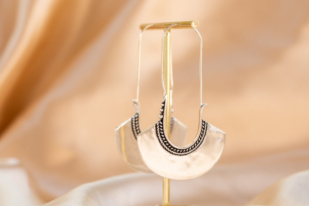 Crescent Drop handmade silver plated earring in silver — Land of Sundara
