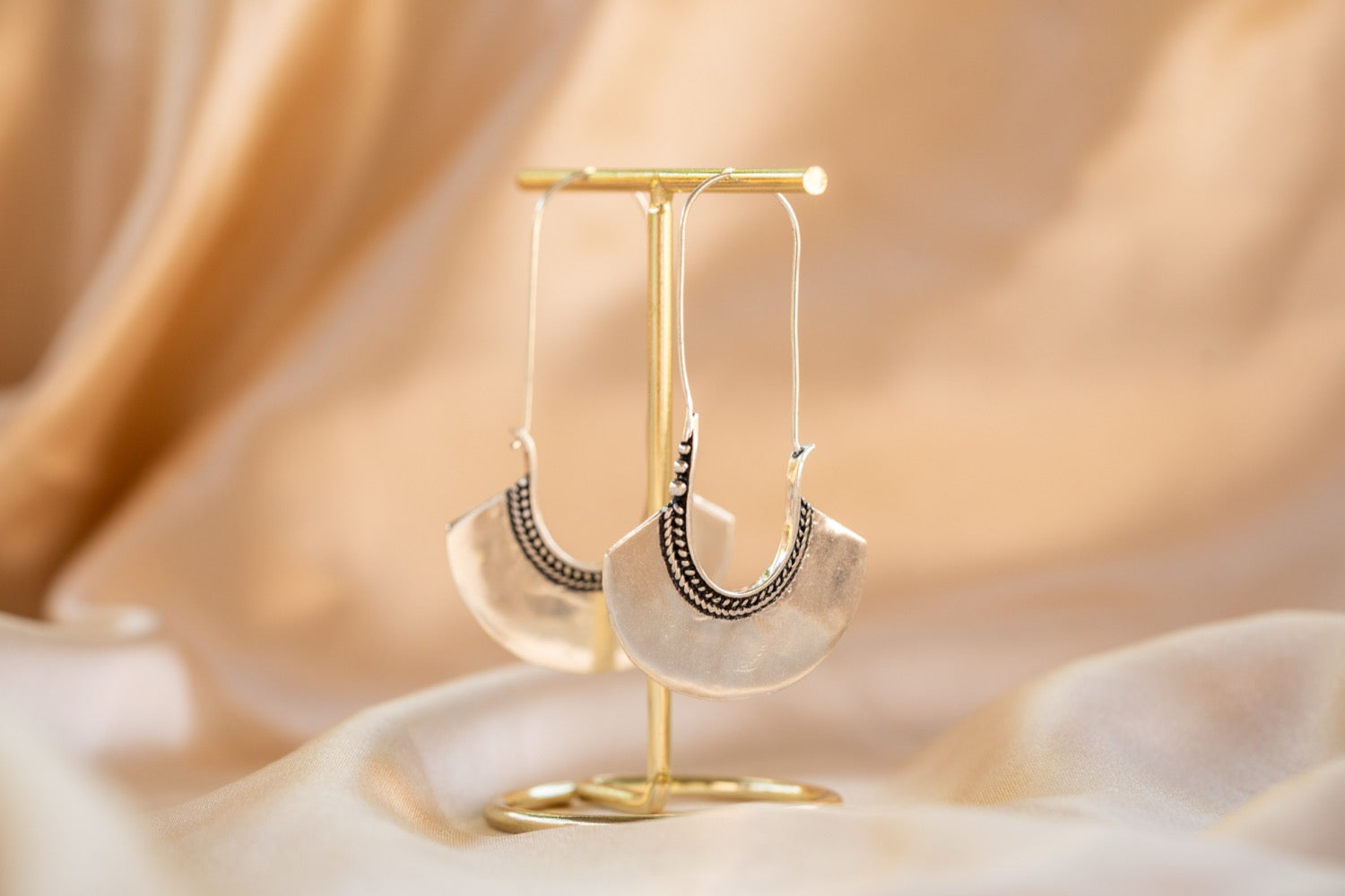 Crescent Drop handmade silver plated earring in silver — Land of Sundara