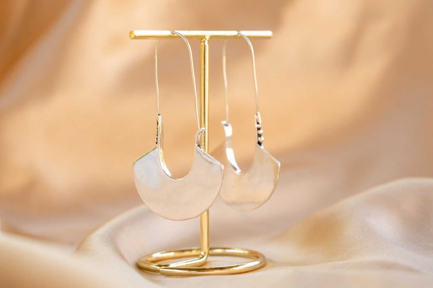 Crescent Drop handmade silver plated earring in silver — Land of Sundara