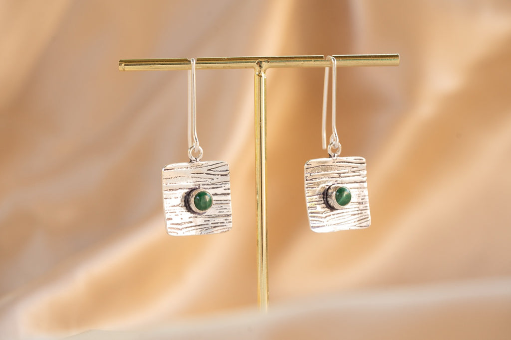 Talisman handmade silver plated earring with malachite stone — Land of Sundara