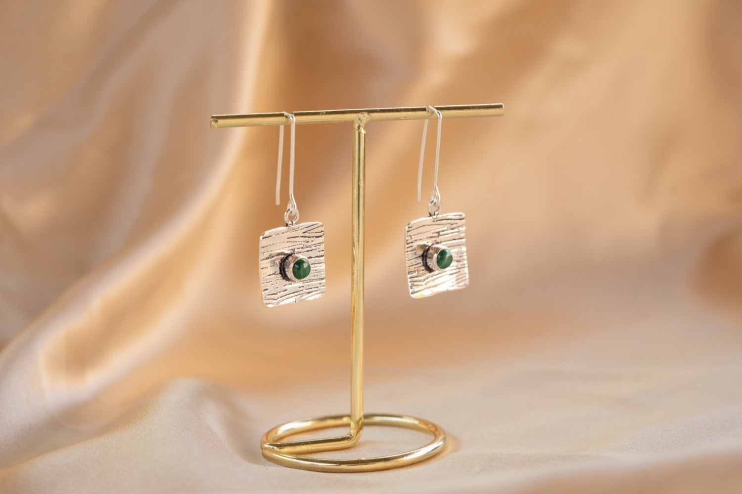Talisman handmade silver plated earring with malachite stone — Land of Sundara