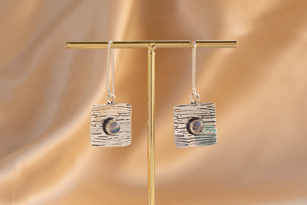 Talisman handmade silver plated earring with malachite stone — Land of Sundara