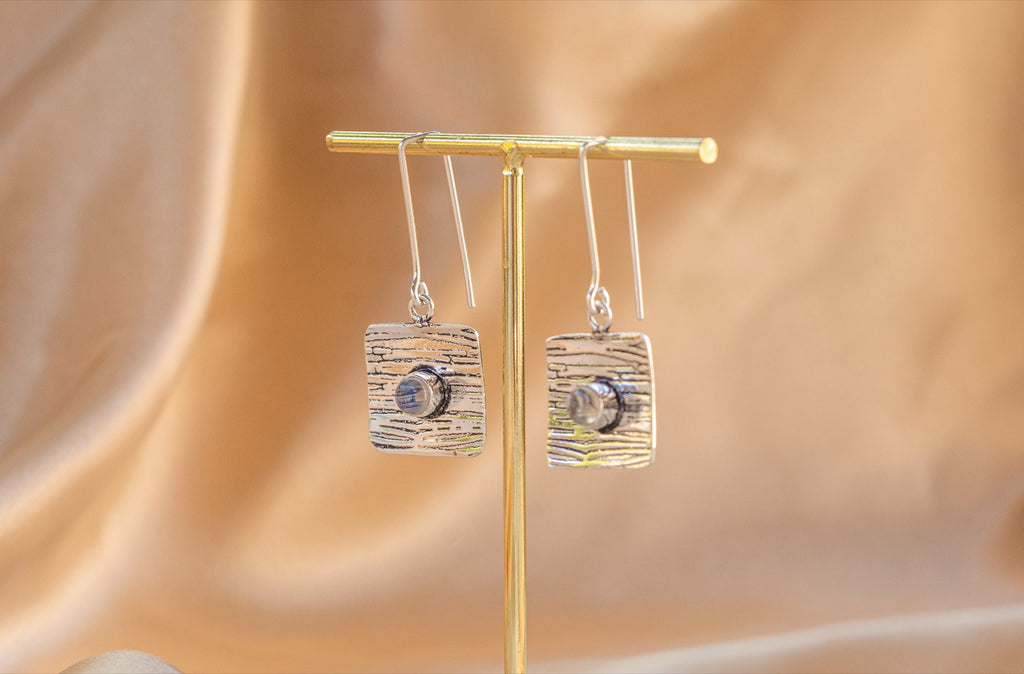 Talisman handmade silver plated earring with malachite stone — Land of Sundara