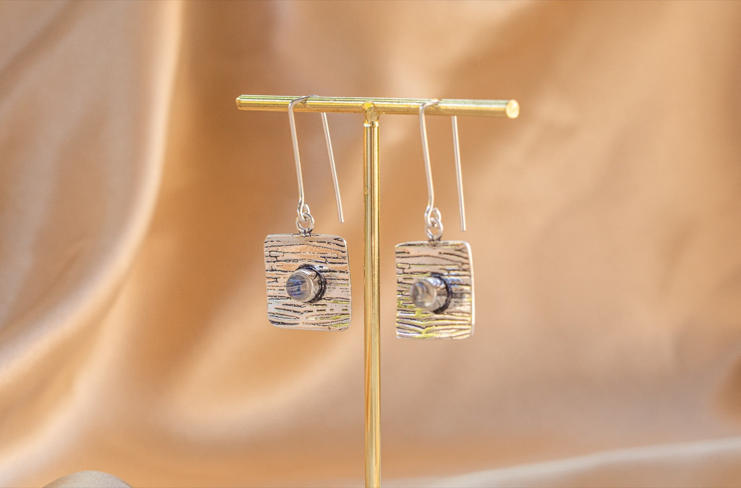 Talisman handmade silver plated earring with malachite stone — Land of Sundara