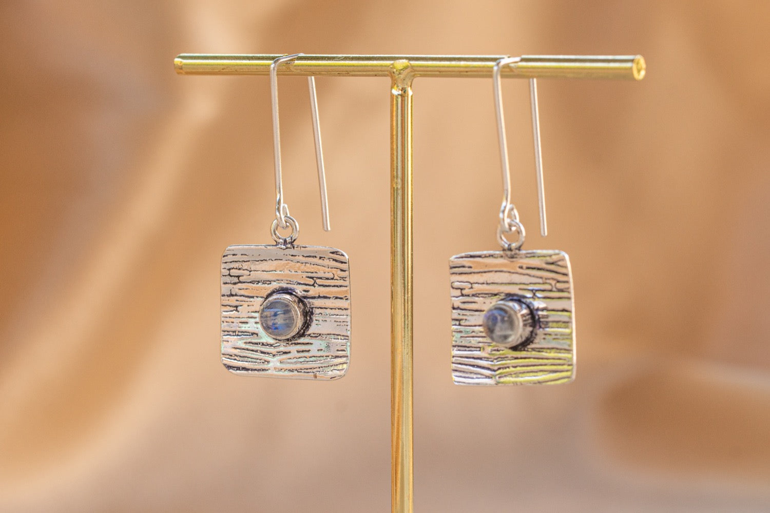 Talisman handmade silver plated earring with malachite stone — Land of Sundara