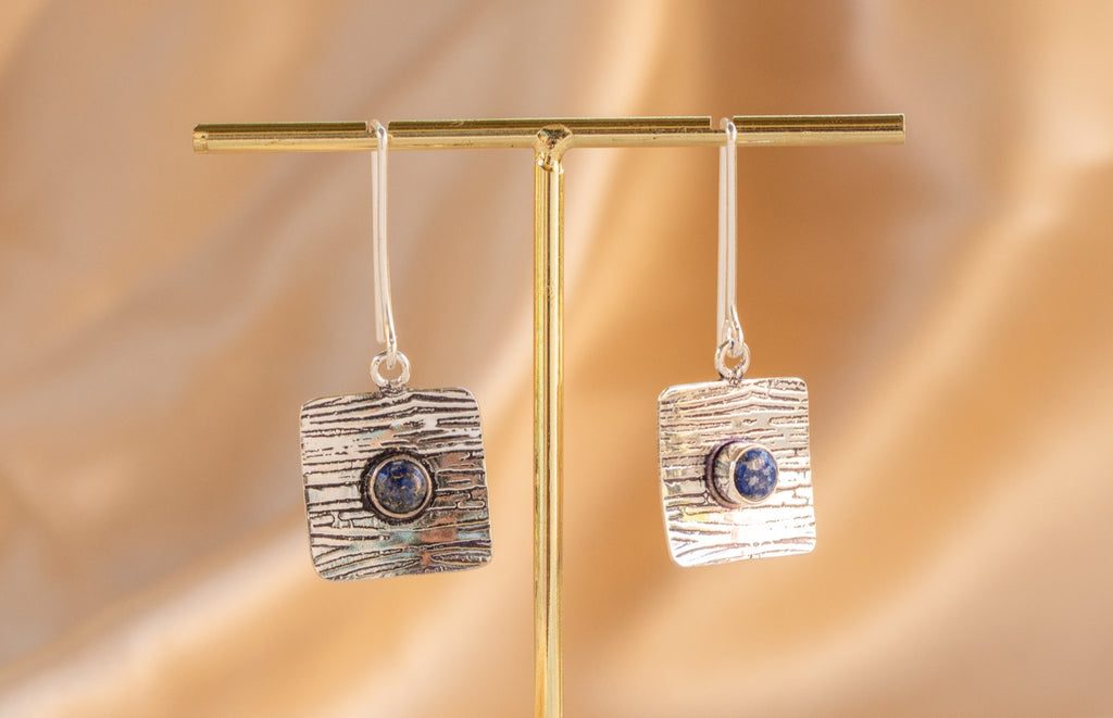 Talisman handmade silver plated earring with malachite stone — Land of Sundara