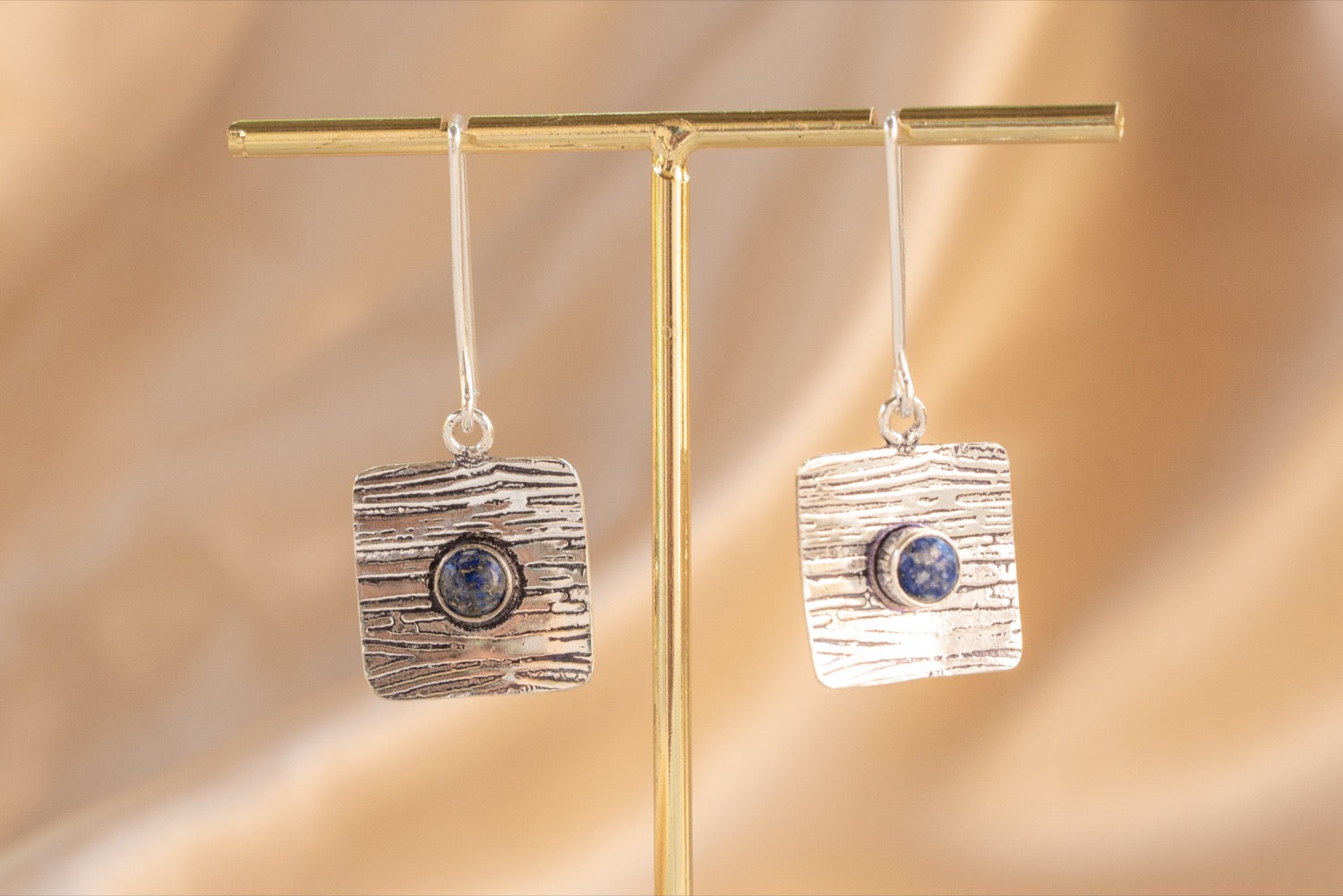 Talisman handmade silver plated earring with malachite stone — Land of Sundara