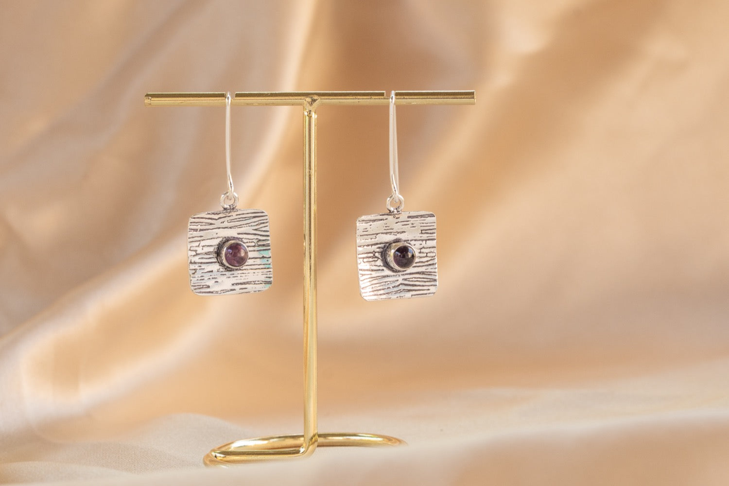 Talisman handmade silver plated earring with malachite stone — Land of Sundara
