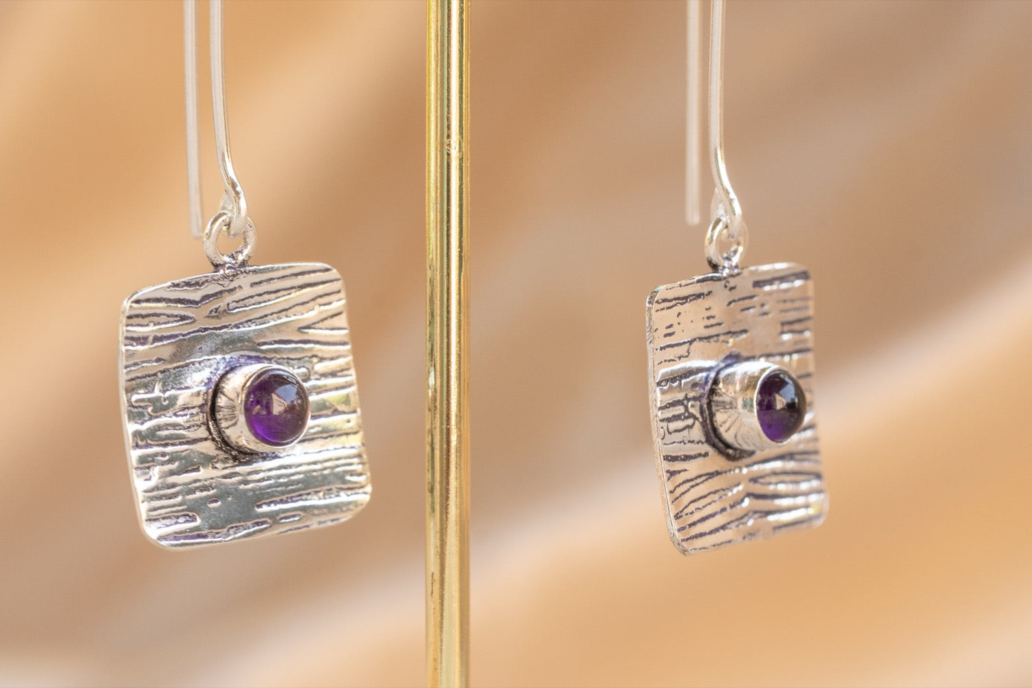 Talisman handmade silver plated earring with malachite stone — Land of Sundara