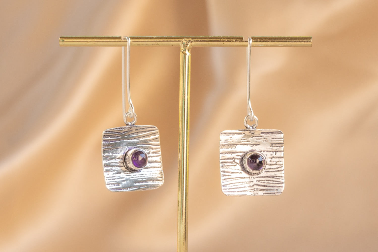 Talisman handmade silver plated earring with malachite stone — Land of Sundara